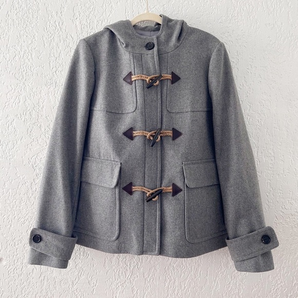 J. Crew Duffle Jacket Coat Melton Wool Peacoat Toggle Classic Nautical Gray 6 - Picture 4 of 13